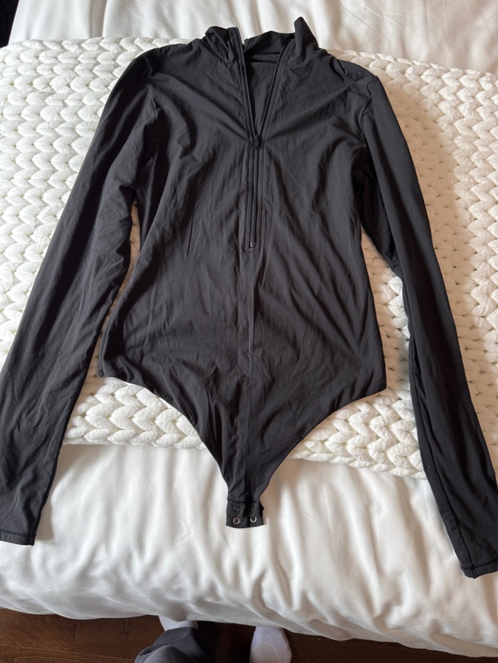 SKIMS Black Long Sleeve Zip-Up Bodysuit